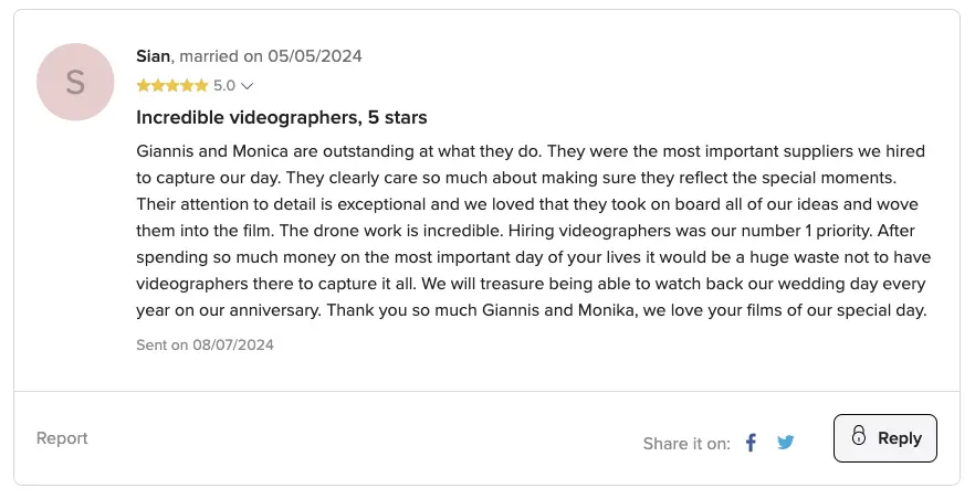 wedding videographer boxted hall review